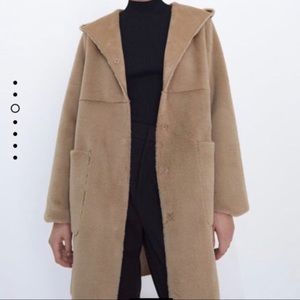 Zara faux suede brown coat reversible with hood